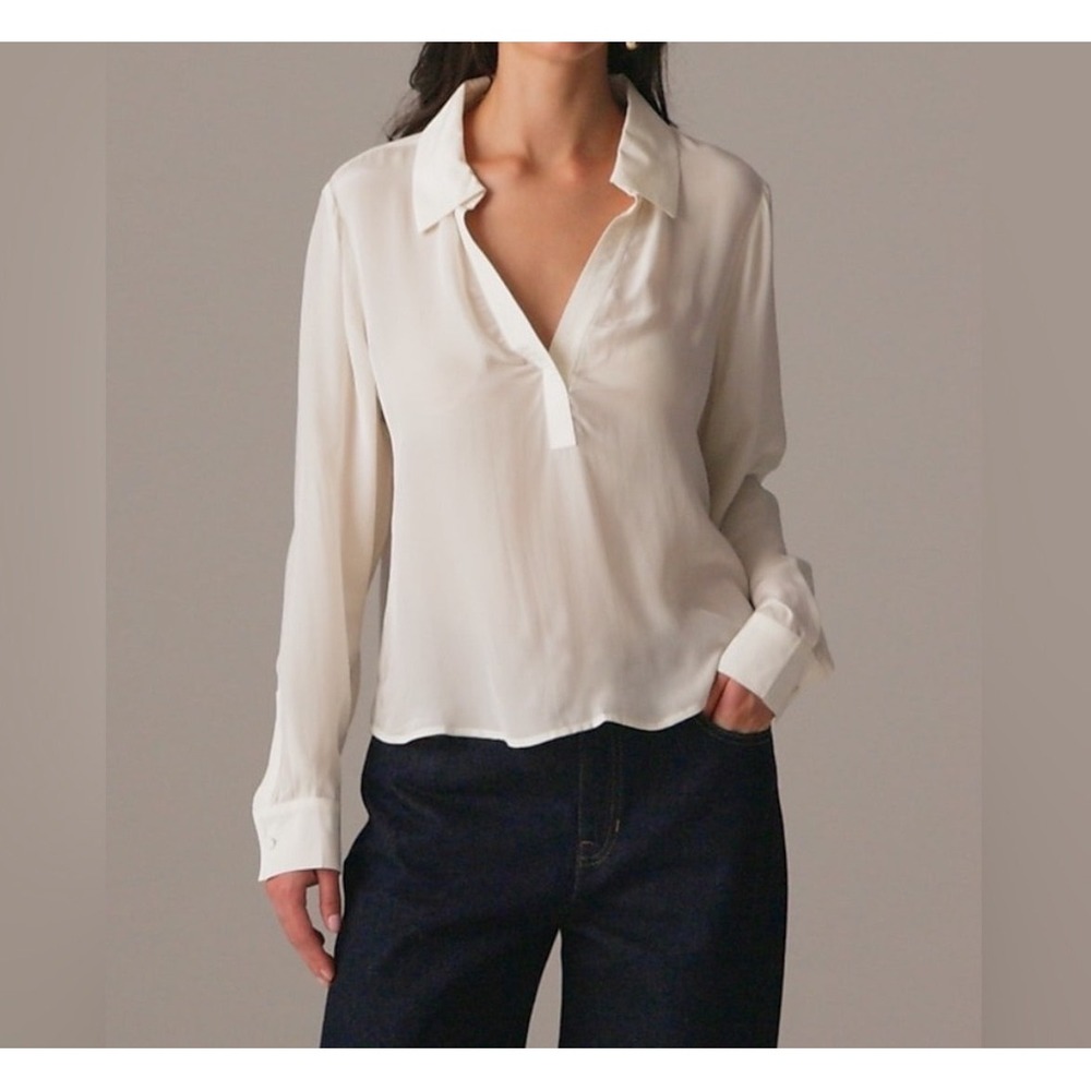 J.Crew Womens Ivory Relaxed V-Neck Popover Blouse Size XS NWT CF440